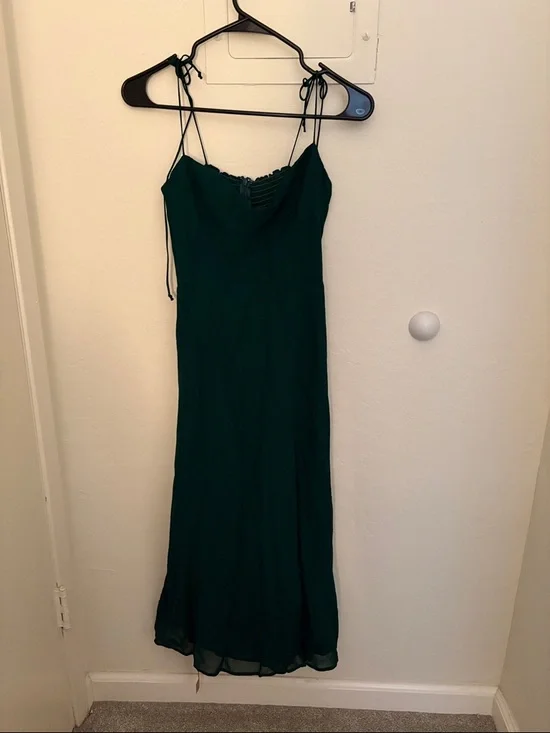 Reformation Emerald Green Slip Midi Dress with Tie Straps - Picture 2 of 8